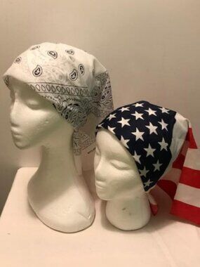White & American Flag 2 Pack Bandana 100% Cotton Paisley Print One-Sided Scarf